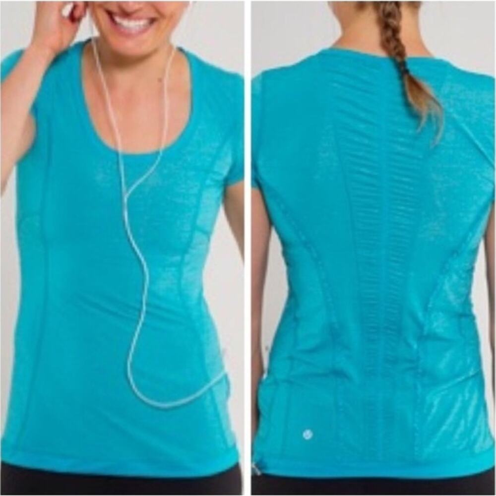 Lululemon Run: Silver Bullet Short Sleeve SS Tech Tee Ruffle Cinch T-Shirt Top